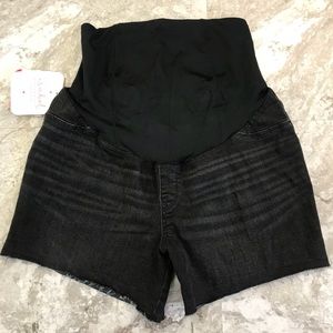 Isabel maternity black jean midi shorts cut off